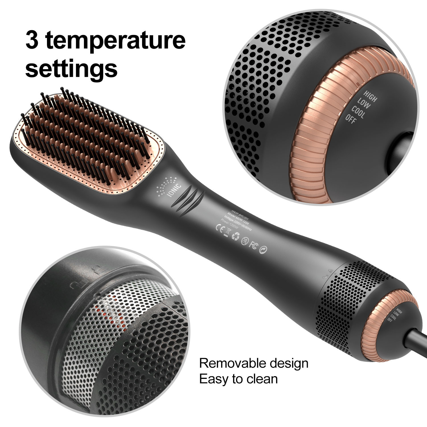 Hair Dryer Brush 3 In 1 Hot-Air Brushes 1200 W Powerful Ceramic Tourmaline Ionic Hair Straightener for All Hair Types